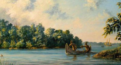 Just prior to the British capture of Fort Detroit, communications across the Detroit River were all-important. Fast canoes manned by loyal First Nations warriors performed this task (Downriver Despatches by Peter Rindlisbacher).