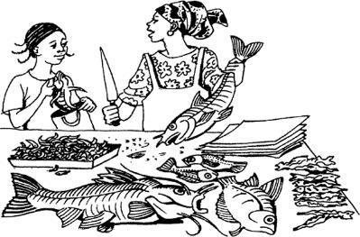 A fish market in Africa. ©Felicity Savage King and Ann Burgess 1992; artist Jill Last