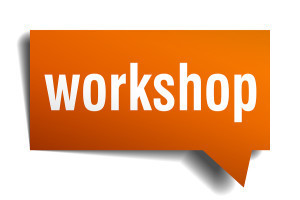 Workshop Orange Speech Bubble Isolated On White