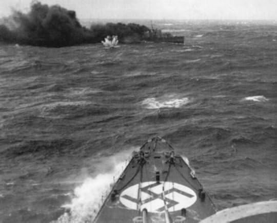 HMS Glowworm under attack by Admiral Hipper, 8 April 1940.
