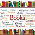 Books word cloud and books on shelf