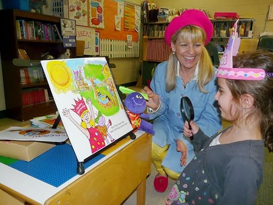 A beautiful princess experimenting reading with the magnifying glass.