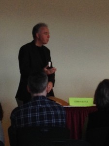 Gerry Boyle moderates the opening panel at the Maine Crime Wave
