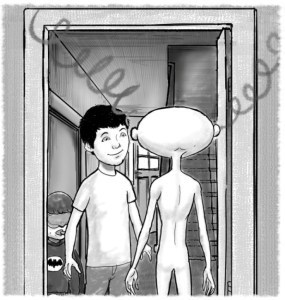 Charlie opens his door to an alien