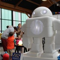 The robot-carved statue of Makey — the Maker Faire mascot — is the first thing that greets you when you arrive at the Saint-Malo Mini Maker Faire