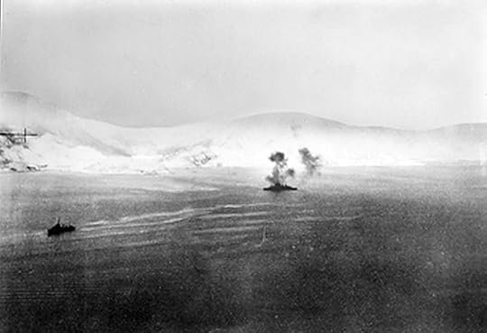Battleship HMS Warspite and a British destroyer during Second Battle of Narvik, 13 Apr 1940 (Imperial War Museum)