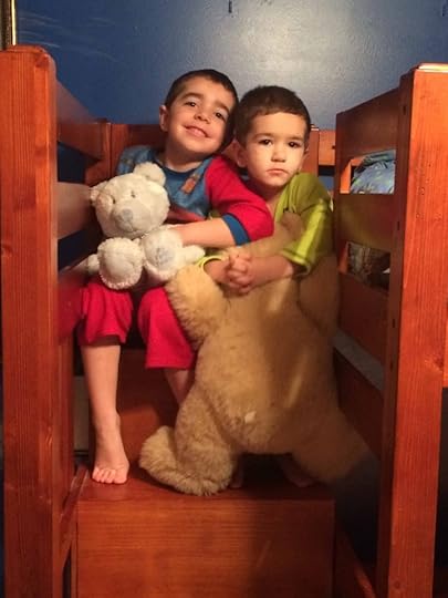 N and M on bunk bed stairs small