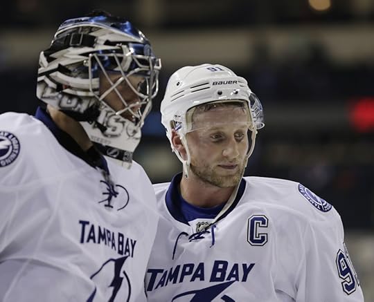Steven Stamkos and Ben Bishop, Tampa Bay Lightning by James Carey Lauder.