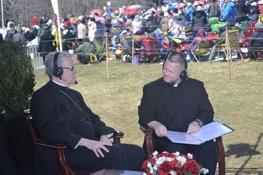 Bishop Scharfenberger is interviewed by Father Chris Alar, MIC, on EWTN's live broadcast from the shrine.