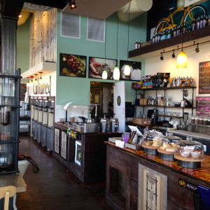 Yogurt and coffee counter.