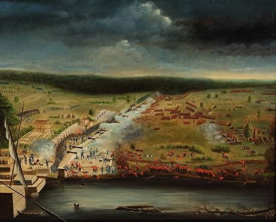 1815 painting of the battle by participant Jean Hyacinthe de Laclotte of the Louisiana Militia based on his memories and sketches made at the site.