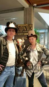 J. Scott Savage and me at his awesome steampunk dragon. COVE is a book to be on the look out for!