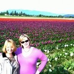 My mom and me, overexposed in the tulips