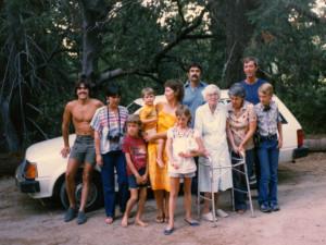 About 1984. Elsie with our family on Palomar. She was still coming up her mountain even at age 96.