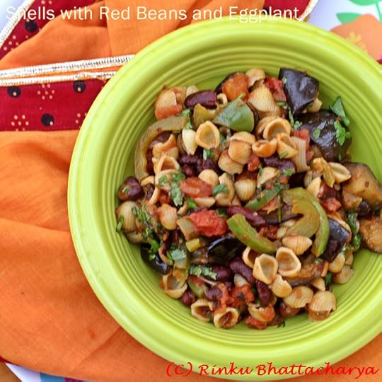 Comfort Shells with Red Beans, Eggplant and Tomatoes