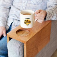 Sofa Hack: Wooden Armrest Table with Built-In Cup Holder