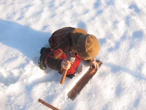 Pounding ash for basket splints