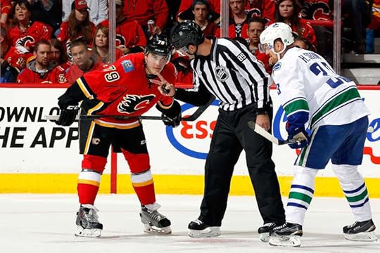 Michael Ferland in the faceoff circle.