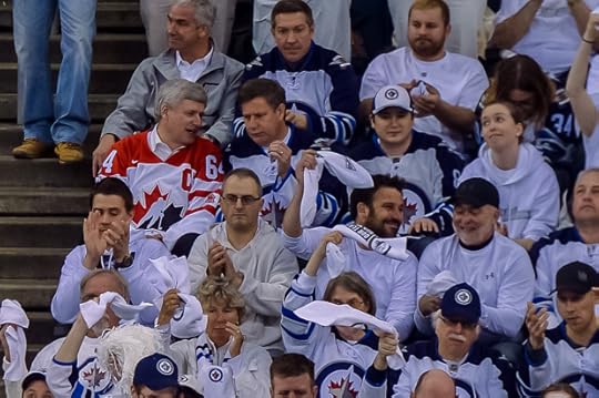 Prime Minister Stephen Harper. Nice jersey selection (Photo by Jeff Miller)