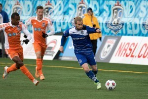 Hauksson in action against the Carolina RailHawks.