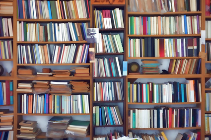 A bookcase in the library