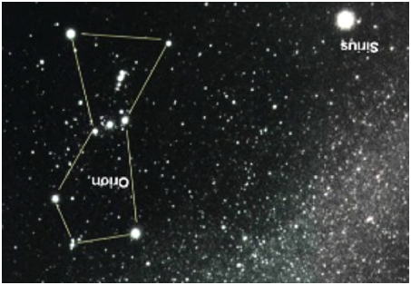 Figure 1A. Star chart of Orion with the Milky Way in the bottom right hand corner.