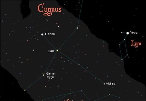 Figure 6A. Star chart of the constellations Cygnus and Lyra.