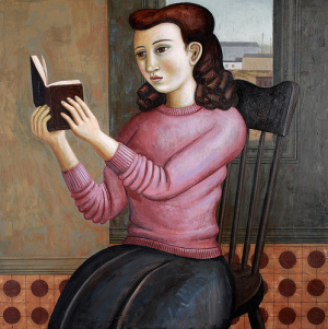 painting of girl reading