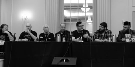 K. M. Alexander on a panel at Cthulhu Con