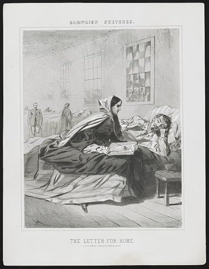 A nurse writes a letter home for a hospitalised soldier in 1863 (Library of Congress)