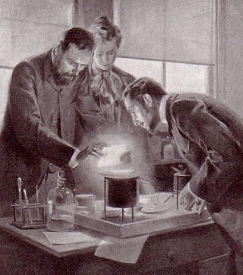 The Curies looking at glowing radium