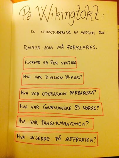 På Wikingtokt: En strukturering av morfars bok. Temaer som må forklares: Hvorfor er Per viktig? Hva var Divisjon Wiking? Hva var operasjon Barbarossa? Hva hvar Germanske SS Norge? Hva var pangermanismen? Hva skjedde på Østfronten?