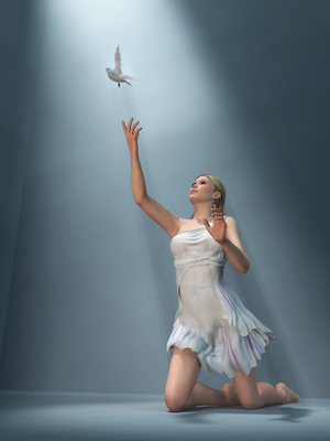 Woman releasing dove