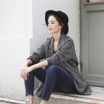 sitting girl with hat