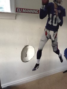 A boy shaped hole in the drywall