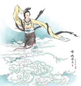 a japanese woman floating in the clouds serves as a muse