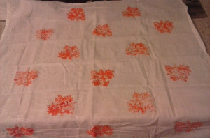 Coral stenciled bar towel.
