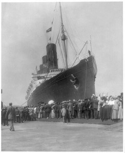 Lusitania arriving in New York for first time, Sept. 13, 1907. Photograph by Frances Benjamin Johnston. Prints and Photographs Division. 