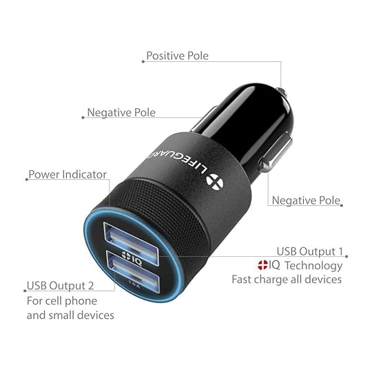 The specs for the Lifeguard Dual USB Car Charger.
