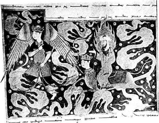 Mohammed arrives on the shores of the White Sea. Also from the Apocalypse of Muhammad, written in 1436 in Herat, Afghanistan (now in the Bibliotheque Nationale, Paris). 