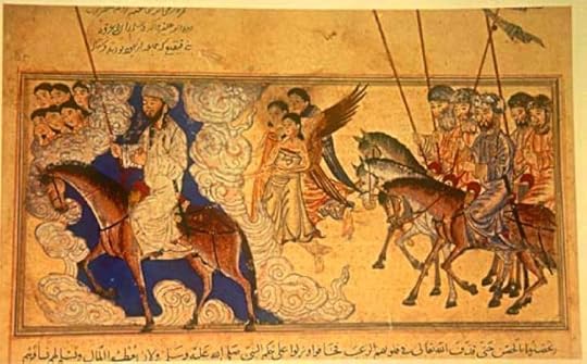 Mohammed (on the left) leading Hamza and the Muslims against Banu Qaynuqa'. From the Jami'al-Tawarikh, dated 1314-5. In the Nour Foundation's Nasser D. Khalili Collection of Islamic Art, London. 