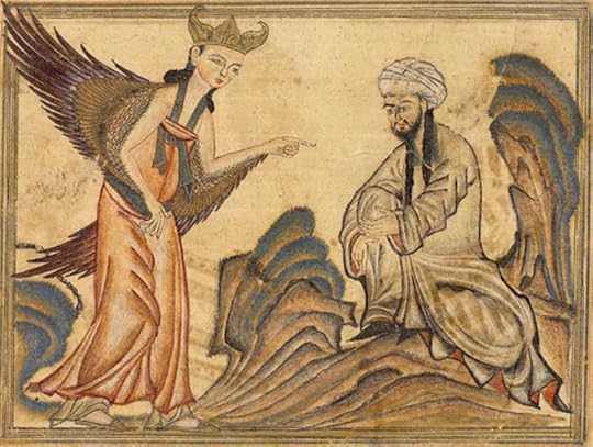 Mohammed receiving his first revelation from the angel Gabriel. Miniature illustration on vellum from the book Jami' al-Tawarikh (literally 
