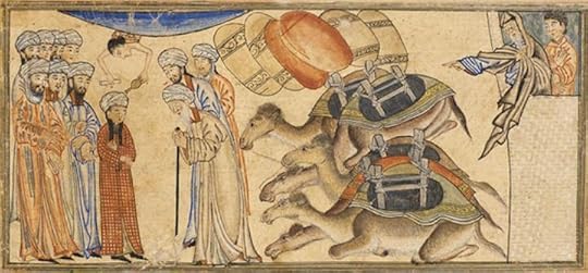 A young Mohammed being recognized by the monk Bahira. Miniature illustration on vellum from the book Jami' al-Tawarikh (literally 