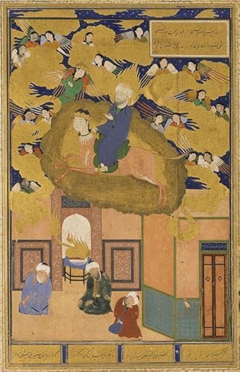 The Night Journey of Muhammad on His Steed, Buraq; leaf from a copy of the Bustan of Sacdi, dated 1514. From Bukhara, Uzbekistan. In The Metropolitan Museum of Art. 