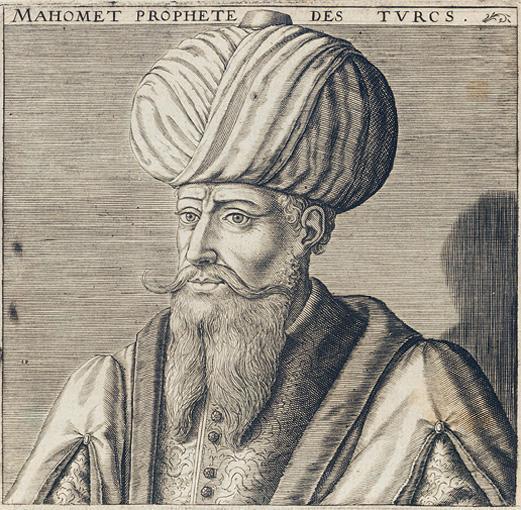 Portrait of Mohammed from Michel Baudier's book Histoire générale de la religion des turcs (Paris, 1625). It was sold at auction by Sotheby's in 2002. The same image was used on the cover of issue #2195 of the French magazine Le Nouvel Observateur.