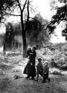 A Dutch family in a devastated town after the German invasion, May 1940