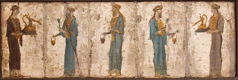 Roman priestesses and priests of Isis, the urnula is carried by the priestess on the far right