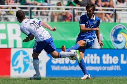 FCE's Chad Burt tries to get in the way of Raul's shot attempt. PHOTO: NEW YORK COSMOS