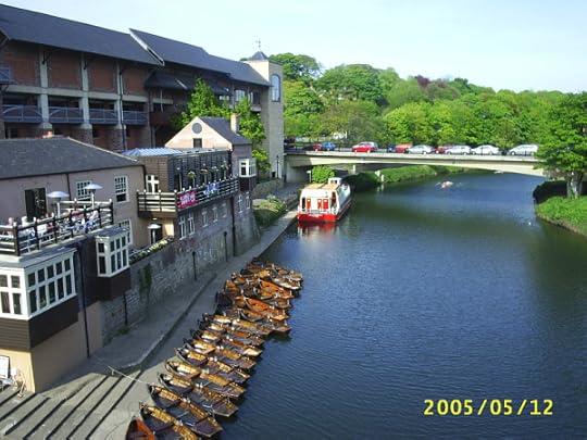 Looking upstream from Elvet Bridge, with the by-pass bridge and the new parking garages on the left