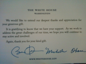 Photo of card sent from White House to Deirdrie LoVerso